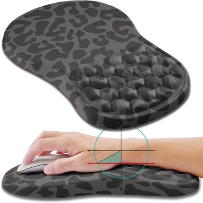 Hokafenle Ergonomic Mouse Pad Wrist Support, Wrist Rest Mousepad for Carpal Tunnel Pain Relief with Integrated Memory Foam Slope Massage Bulge (11.8x7.9 inch,Black Leopard