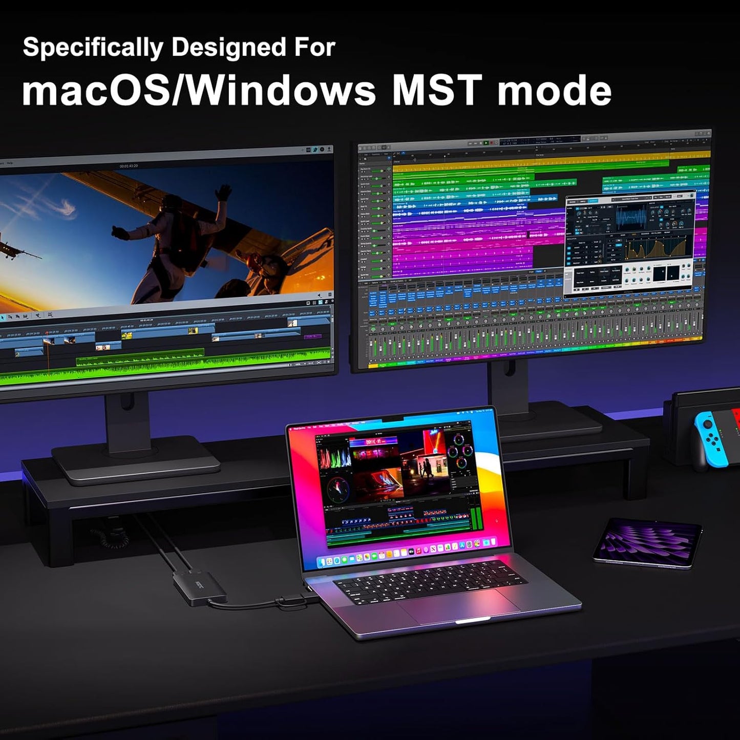 USB 3.0 to HDMI Splitter Extended Display Dual Monitors, USB 3.0-A/C to Dual HDMI Adapter 4K@30Hz+1080p@60Hz Compatible MacBook/MacBook Pro Air Dell (MST Support MacOS/Windows)