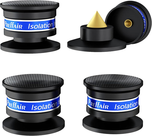 Preffair Audiophile Speaker Isolation Spikes Aluminum Record Player Shock Absorber Speaker Floor Protector Mat Adjustable Subwoofer Anti Vibration Pads Non-Slip LP Vinyl Record Player Base