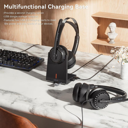 LEVN Wireless Headset, Wireless Headset with Mic for Work, AI Noise Cancelling, 65 Hrs Working Time, Bluetooth Headphones with Microphone from Home/Computer/Call Center/Teams