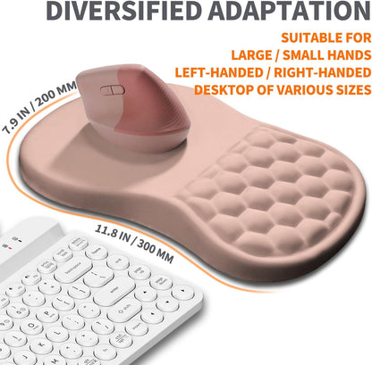 Ergonomic Joint Wrist Support Mouse Pad with Memory Foam Cushion Massage Bump, Carpal Tunnel Pain Relief Mousepad Slope Design for Wrist Rest, 11.8x7.9 in, Rose Pink