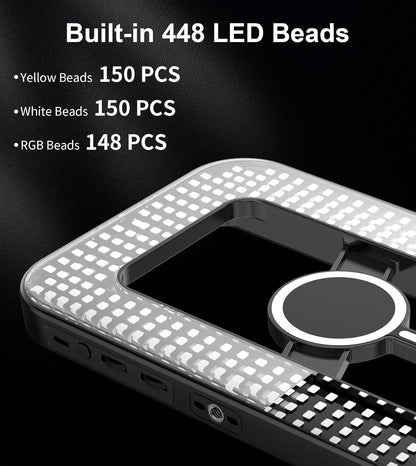 Double-Sided Magnetic Phone Ring Light with Mini Tripod Stand,448 LED 6000mAh Rechargeable RGB Selfie Light for iPhone,Handheld Stabilizer with Light for Magsafe/Phones/Video Recording/Makeup/Photos