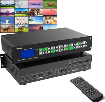 MT-VIKI 16X16 4K HDMI Matrix Switch Support Web GUI & 3.5mm Stereo Audio, 4K@30Hz, Rack Mount Switcher & Splitter, EDID, RS232, LAN Port, APP