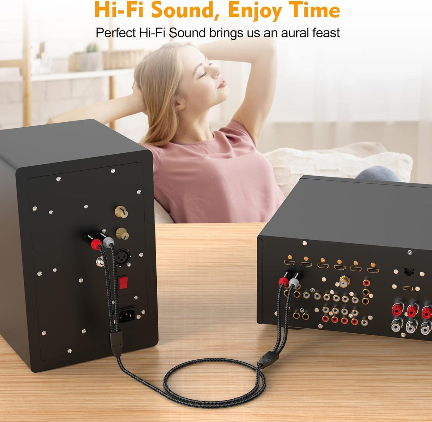 HOSONGIN RCA Cables 25ft 2 Pack[Hi-Fi Sound, Nylon Braided, Shielded], 2-Male to 2-Male RCA Audio Stereo Subwoofer Cable Auxiliary Cord for Home Theater, HDTV, Amplifiers, Hi-Fi Systems, Speakers