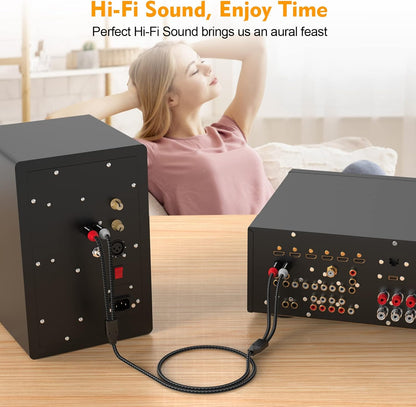 HOSONGIN RCA Cables 25ft 2 Pack[Hi-Fi Sound, Nylon Braided, Shielded], 2-Male to 2-Male RCA Audio Stereo Subwoofer Cable Auxiliary Cord for Home Theater, HDTV, Amplifiers, Hi-Fi Systems, Speakers