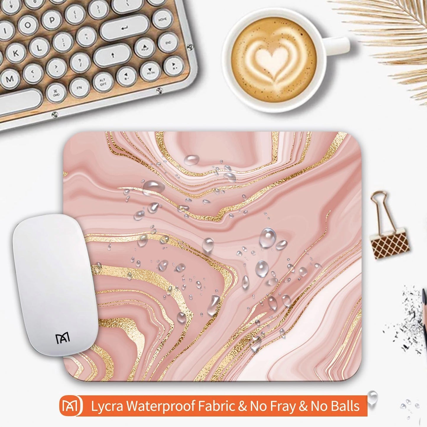 Square Mouse Pad Pink Gold,Personalized Premium-Textured Custom Mouse Mat Design,Washable Mousepad Cloth,Non-Slip Rubber Base Computer Mouse Pads for Wireless Mouse