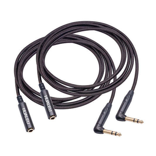 HUAELU 2Pack 3.3FT Right Angle 6.35mm TRS Stereo Male to Female Audio Cable,Right Angle 1/4 TRS Male to Female Stereo Headphone Guitar Extension Cable Cord for Amplifiers,Headphone