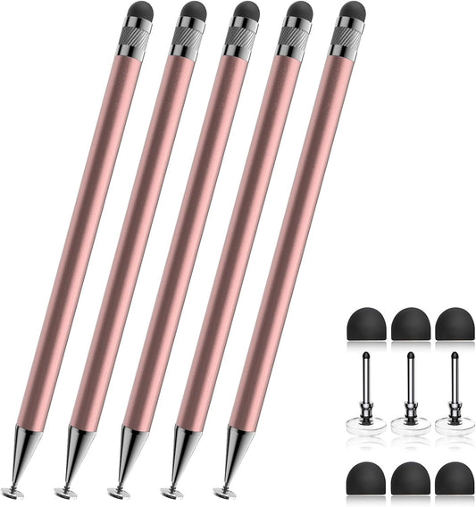 Bopomofo Stylus (5 Pcs), 2-in-1 Stylus Pen for Touchscreen, High Precision and Sensitivity, Suitable for iPhone/ipad/Android Tablets, Compatible with All Touch Screens,Rose Gold