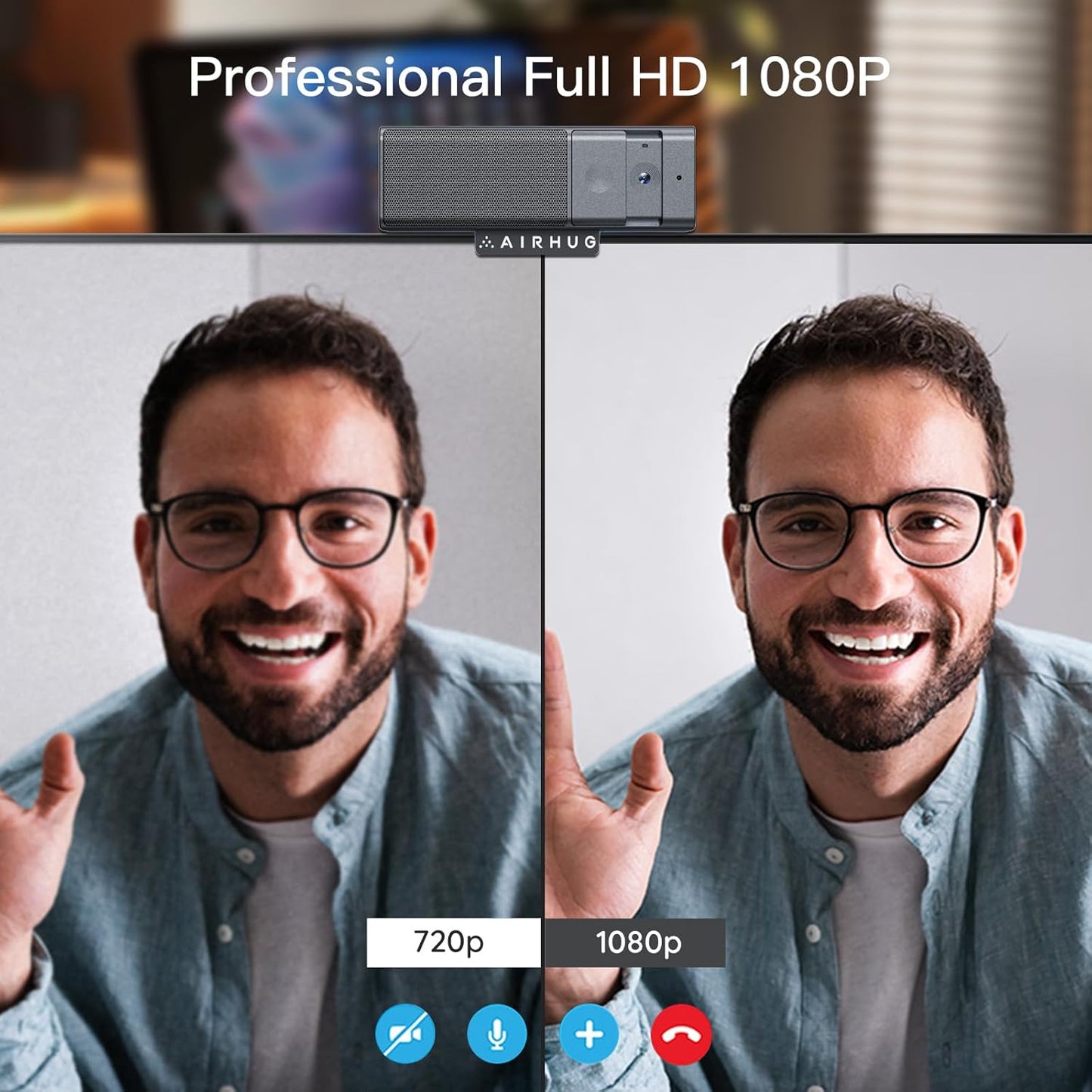 AIRHUG 3 in 1 1080P Webcam with Microphone & Speaker, USB Camera for Video Conferencing/Online Class/Gaming Live, Built-in Privacy Cover