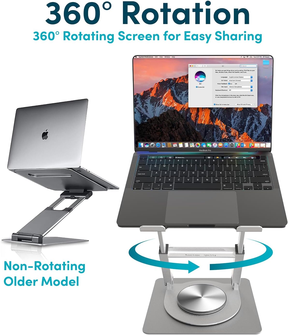 Lifelong 360 Rotating Ergonomic Laptop Stand for Desk, Laptop Riser with Swivel Base, Adjustable Computer Stand for 10-17" MacBook Pro & All Laptops- Portable Standing Desk Converter- Height 16"