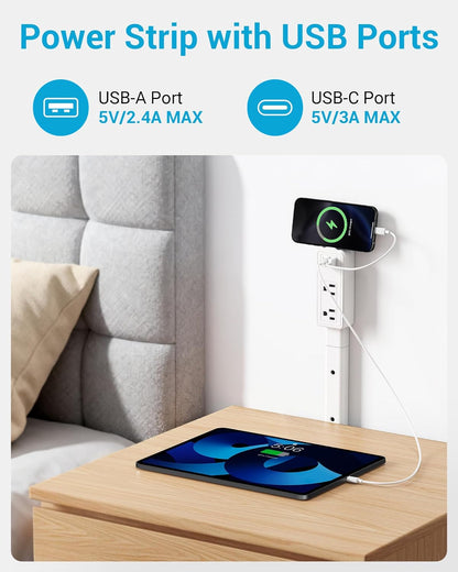 Outlet Extender Stick | Free Combination | USB-A, USB-C Port, 2 AC Outlets, Extend 9” to 36”, 360° Combine| Plug Extender | Put Behind Nightstands, Sofa, Bed, Cabinet etc.