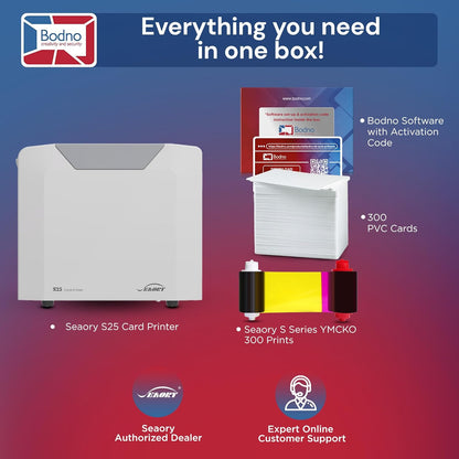 Bodno Seaory S25 Single Sided ID Card Printer & Complete Supplies Package ID Software - Bronze Edition