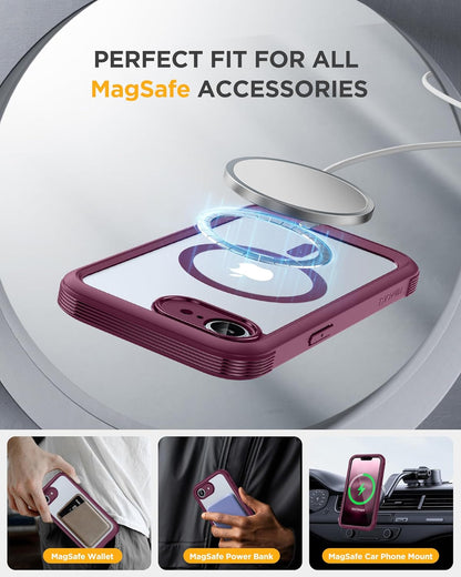 Miracase Magnetic for iPhone 16e Case Full-Body Phone with Built-in Glass Screen Protector, [Compatible with MagSafe] Military Drop Proof 16E Cover Bumper 6.1 inch, Plum