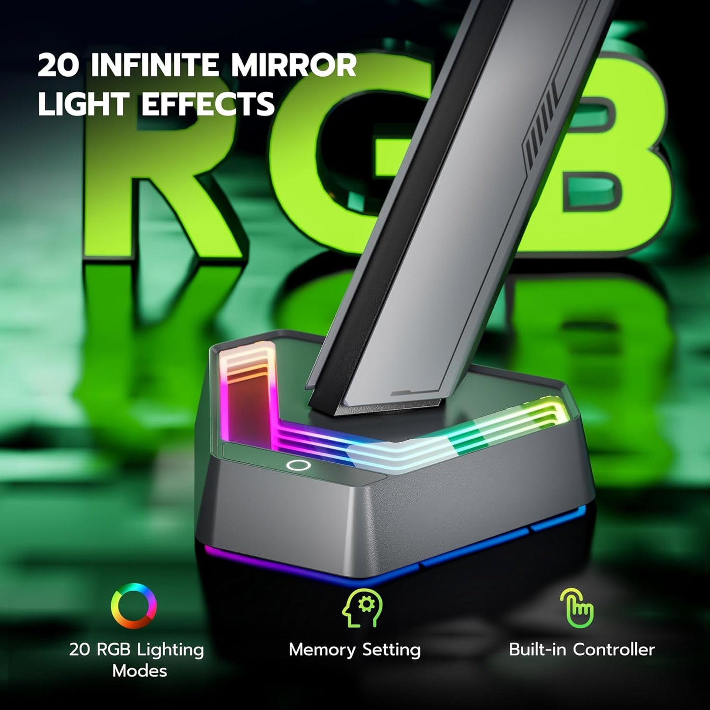 ARES WING RGB Single Monitor Arm Desk Mount for 17-45 inches Flat and Curved Monitors, Holds 35.2 lbs Heavy Duty, Adjustable Ultrawide Monitor Arm with Clamp & Grommet Base, 75/100 VESA Mount, Gray