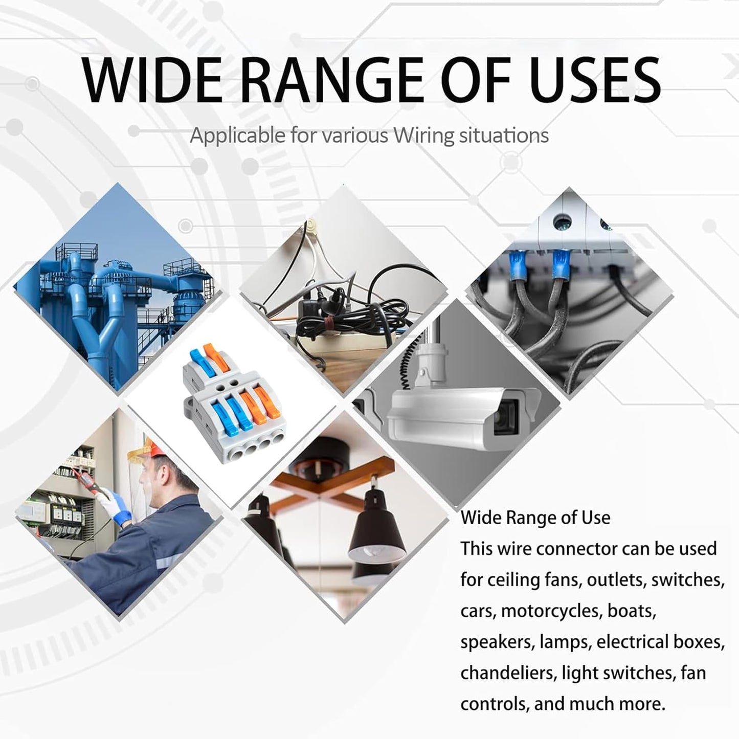 10PCS Lever Wire Connectors, Quick Wiring Cable Connectors, Compact Push-in Conductor Terminal Block(10PCS 2 in 4 Out)