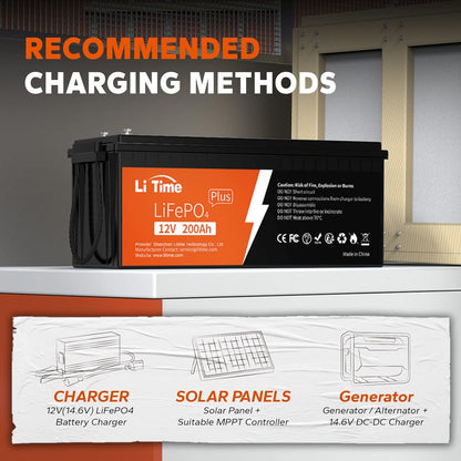 LiTime 12V 200Ah Plus Lithium LiFePO4 Battery, Built-in 200A BMS, 4000+ Deep Cycles, Max 2560W Power Output, FCC&UL Certificates, 10-Year Lifetime, Perfect for RV, Solar, Off-Grid, etc. (2 Packs)