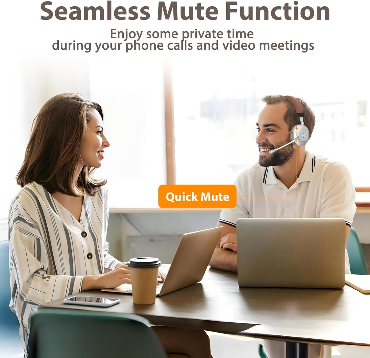 Earbay Wireless Headset with Mic for Work, Bluetooth Headset with Noise Cancelling Mic, V5.3 Lightweight Wireless Headphones with USB Dongle, Charging Base & Mic Mute for PC/Laptop/Phones/Call Center