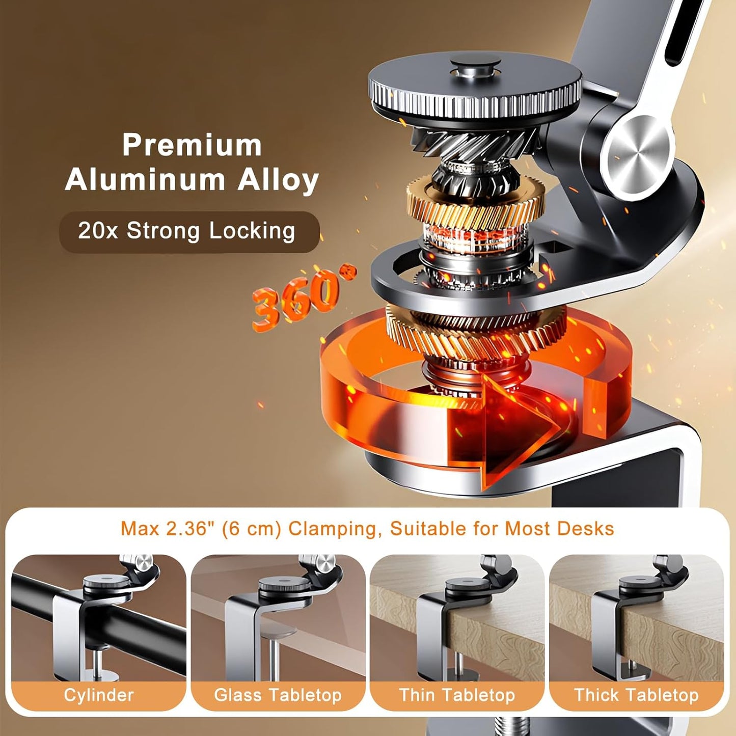 iPad Mount for Desk Aluminum Alloy Tablet Stand Foldable Overhead Arm Holder Mount Fits for 4.7-15.6" Screen Phone,Kindle,Fire HD,Monitor,iPad,Galaxy Tab Series (Gray)