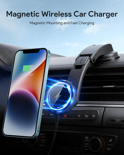 Magnetic Wireless Car Charger Mount 15W Compatible with Magsafe Car Charger SMOONFACE, Dashboard Car Phone Holder for iPhone 16/16 Plus/16 Pro/16 Pro max/15/15 Pro/15 Pro max/14/13/12/12Pro/Mini