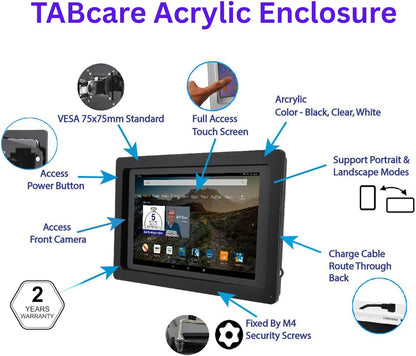 TABcare Anti-Theft Acrylic VESA Enclosure for Galaxy TAB A7 Lite 8.7" SM-T220 Tablet with Free Wall Mount Kit & 90-Degree Angle USB C Cable (TAB A7 Lite, Clear)