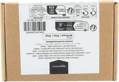 Amazon Basics 12W (5V, 2.4A) Car Charger with Lightning Cable (Straight) for iPhone and Apple Devices, 3 ft - Black