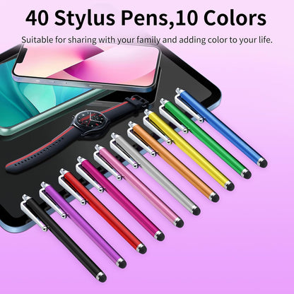 40 Pack Stylus Pen,High Precision and Sensitivity Stylus for Everyday Writing/Drawing,Universal Stylus Compatible with All Touch Screens,10 Colors