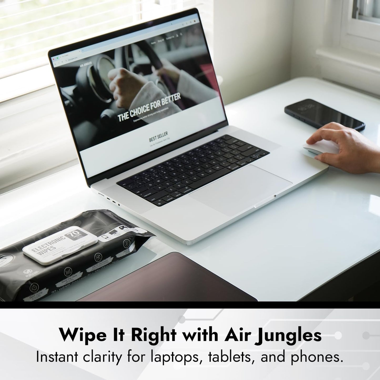 Air Jungles Electronic Wipes Screen Cleaning 70 Count, Quick Dry, Extra Large 8"x10" Tech Cleaner Wipes for LED Screen, TVs, Cars, Computer,Tablets, Phones, Laptops, VR, Monitors