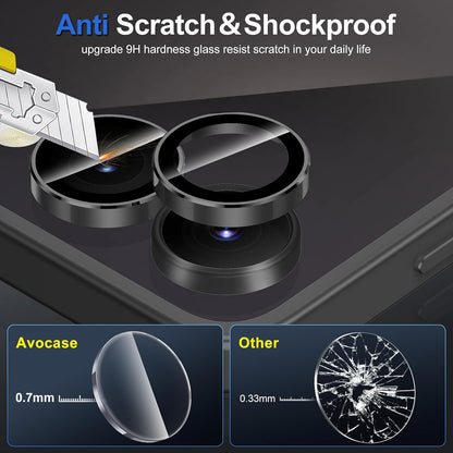 for Samsung Galaxy Z Flip 7 Camera Lens Protector, Individual Metal Ring Tempered Glass Lens Cover, [Strong Adsorption] Scratch Resistant Ultra-Thin HD Clear Lens Cover, 1 Set-Black Ring