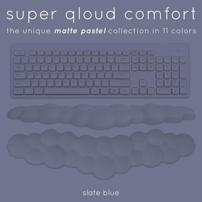 Qloud Cloud Wrist Rest Keyboard Wrist Rest for Computer Keyboard Pad, Cloud Keyboard Wrist Rest, Wrist Pad for Keyboard, Memory Foam, Non Slip Base, Comes with Mouse Pad - Slate Blue