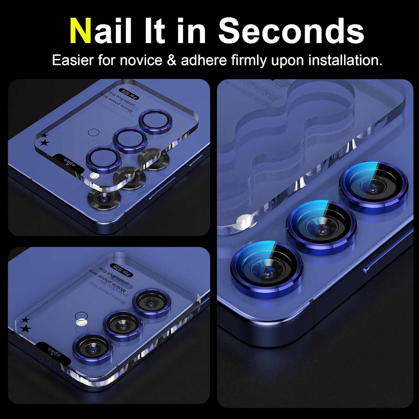 YWXTW Camera Lens Protector for Samsung Galaxy S25 Accessories [1:1 Fit & Ultra Clarity] 9H Tempered Glass Metal Individual Ring Camera Cover Screen Protector for S25, Case Friendly (Navy)