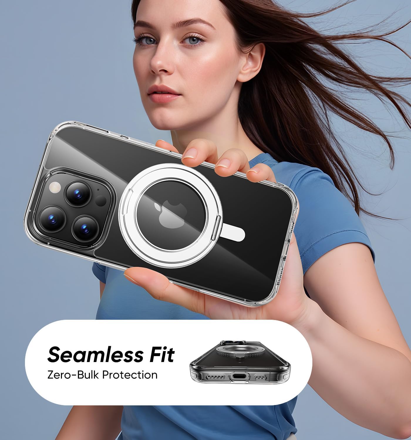 MAGIC JOHN for iPhone 15 Pro Case 360° Rotatable Magnetic Invisible Stand, Fit for MagSafe 15 Pro Phone Case, 16FT Military Grade Shockproof for iPhone 15 Pro Case with Kickstand, Clear