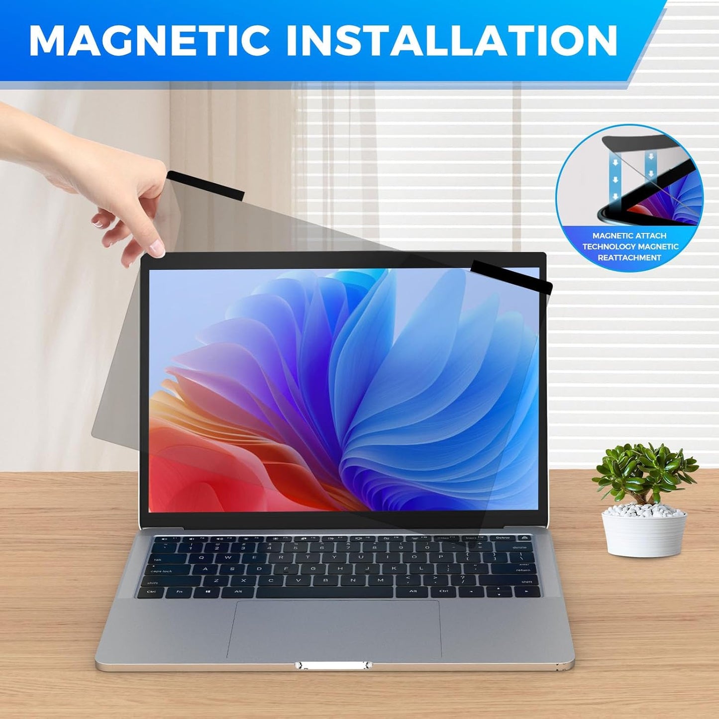 Magnetic Laptop Privacy Screen Filter 16 inch for 16:9 Widescreen Computer Monitor, Removable Anti Blue Light Privacy Shield, Anti-Glare Protector