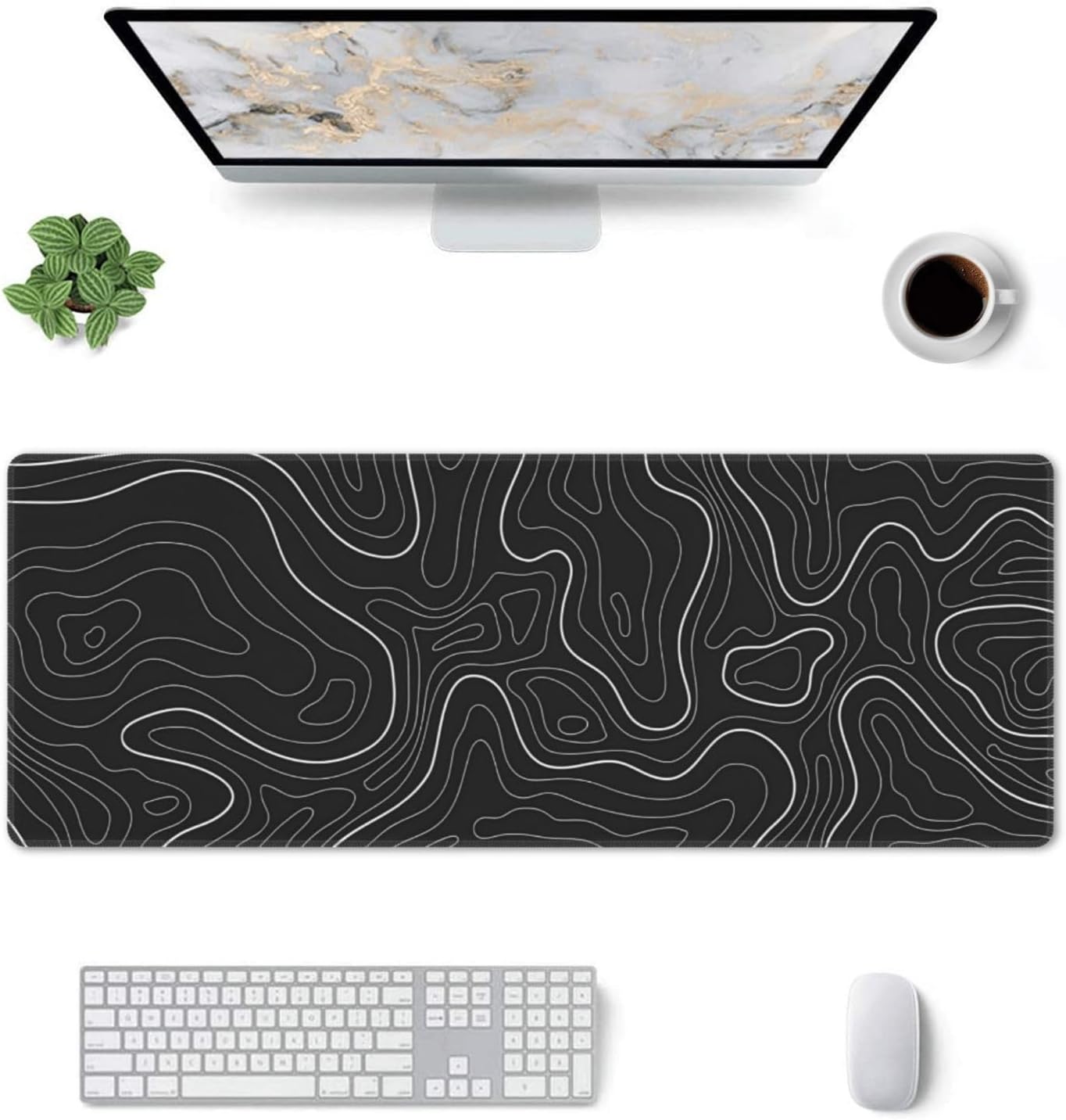 Topographic Contour Extended Big Mouse Pad Large,Gaming Mouse Pad Desk Pad,31.5x11.8 Inch Long Computer Keyboard Mouse Mat Mousepad with 3mm Non-Slip Base and Stitched Edge for Gaming and Office