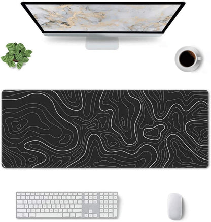 Topographic Contour Extended Big Mouse Pad Large,Gaming Mouse Pad Desk Pad,31.5x11.8 Inch Long Computer Keyboard Mouse Mat Mousepad with 3mm Non-Slip Base and Stitched Edge for Gaming and Office