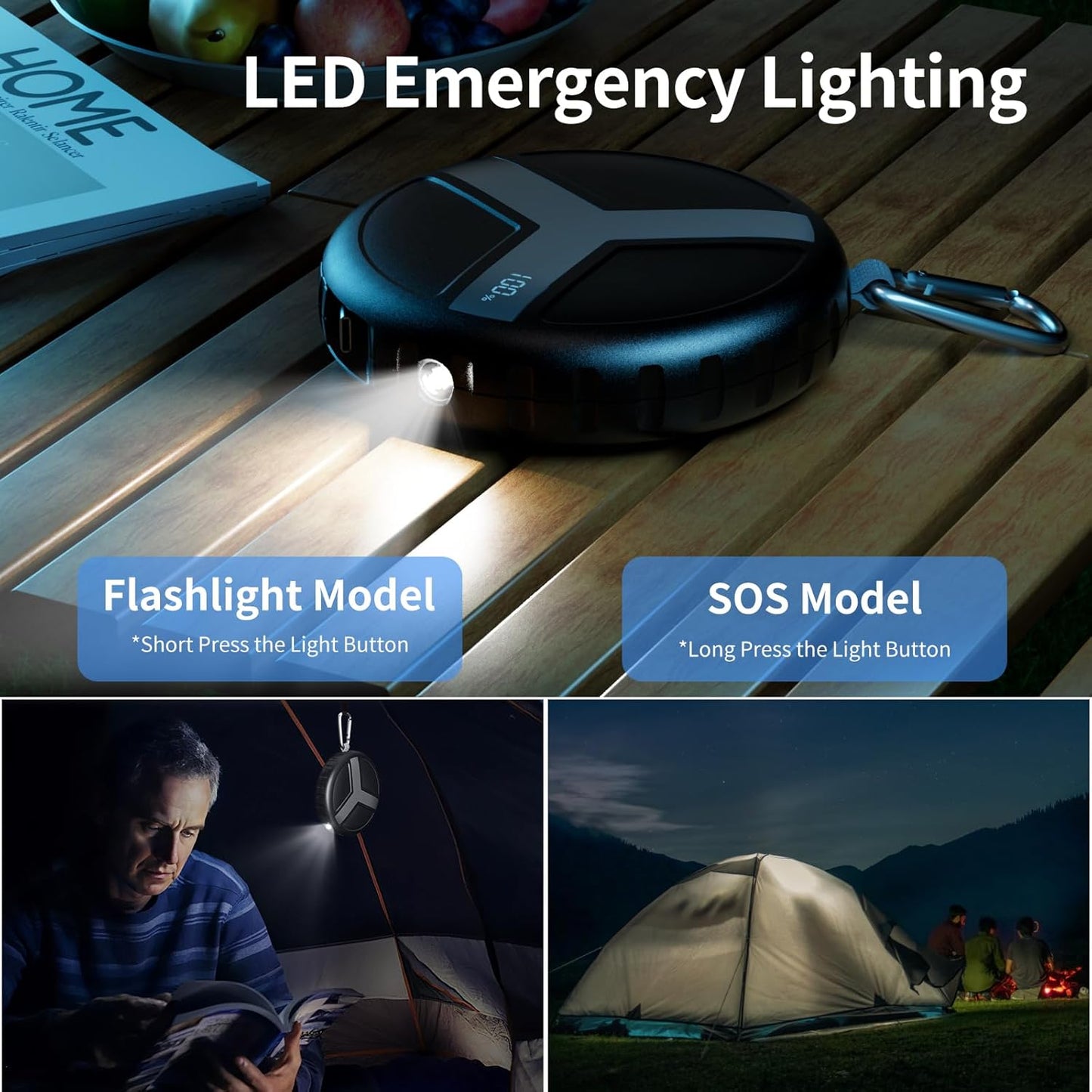 Vivilumens Retractable Power Bank Outdoor Portable 10000mAh Cell Phone Fast Charging Wearable Compact Battery Pack with 25.5 inch Built-in USB C Cable Compatible Iphone Lighting Function for Traveling