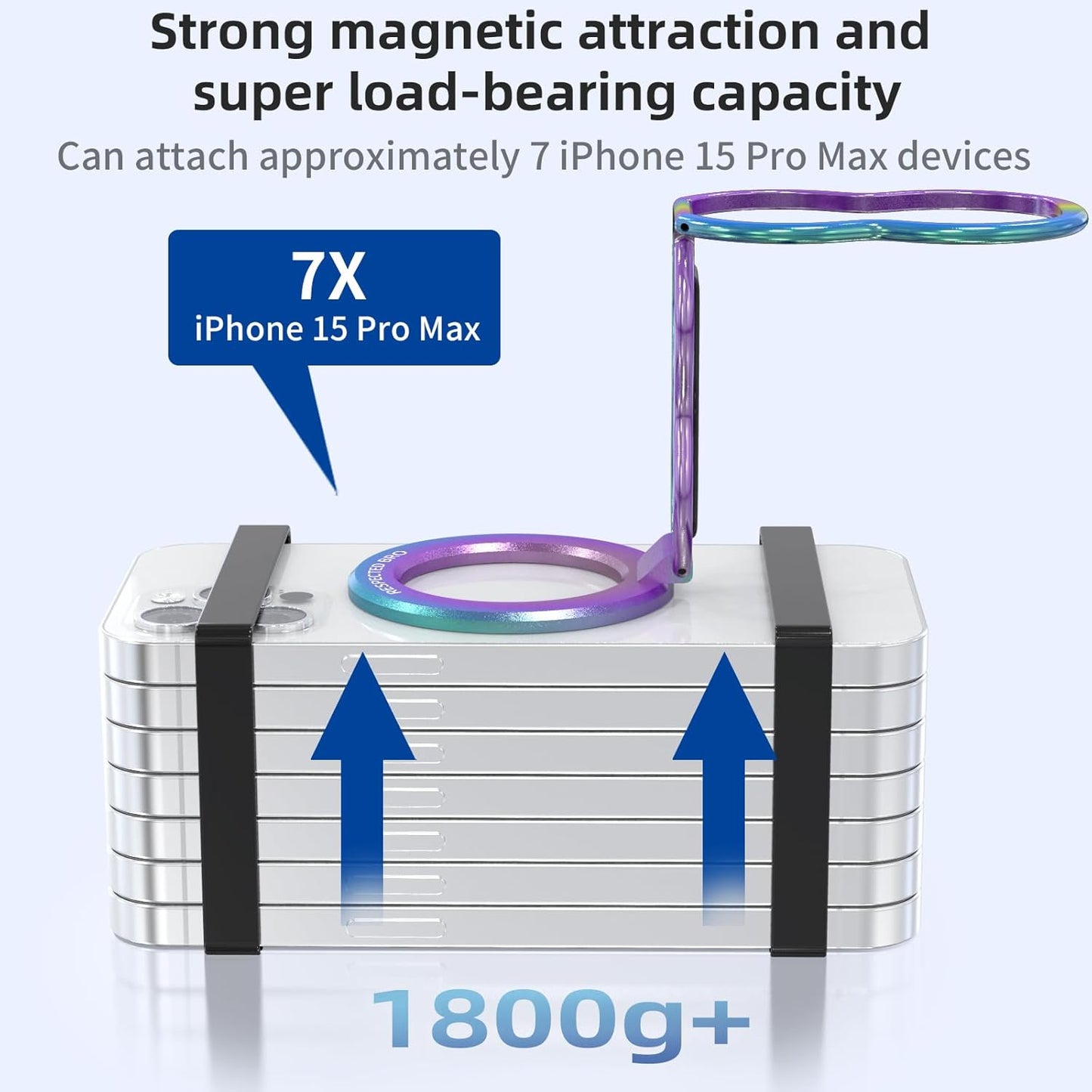 Magnetic-Phone-Grip-Stand-with-Finger-Strap, 4-in-1 Magnetic Ring Holder, Kickstand and Elastic Strap for Smartphones, Universal Fit for iPhone, Android, and Cases (Colorful)