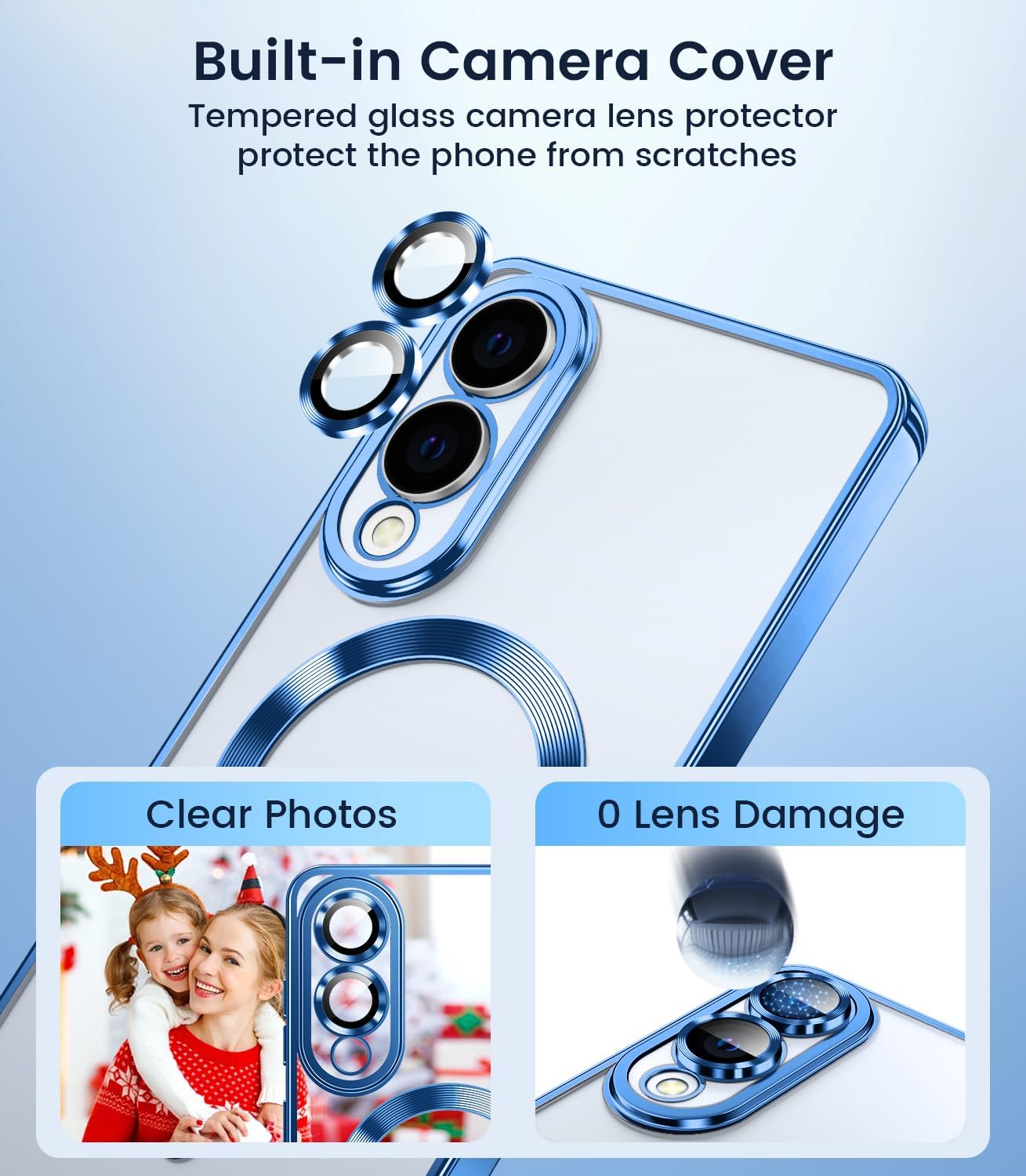 Slim Thin for Samsung Galaxy S25 Edge Case, Compatible with MagSafe, Built-in Camera Lens Protector, Shockproof Protective Phone Case, Soft Electroplated Clear Cover, Sapphire Blue