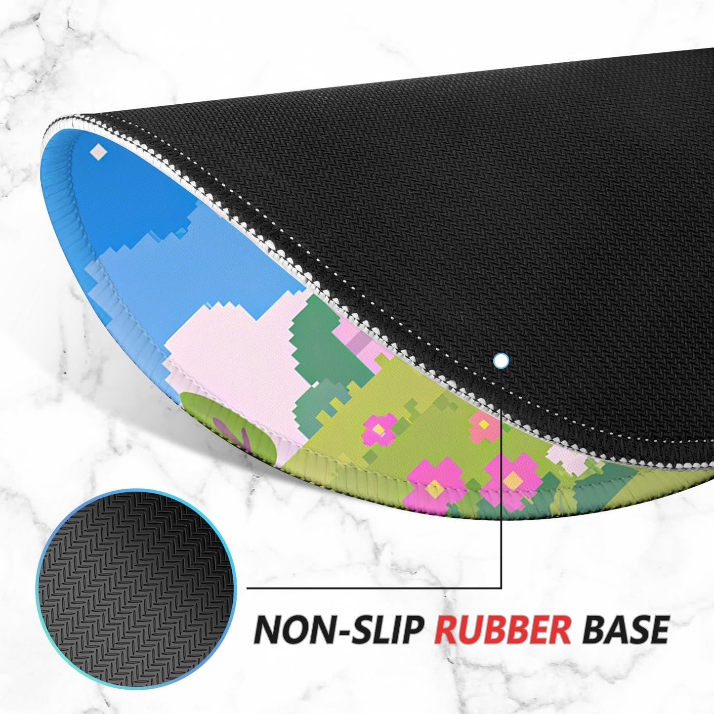 ITNRSIIET Mouse Pad Non-Slip Rubber Base Smooth Surface Stitched Edges Waterproof Durable Compatible with All Mice for Office & Gaming, Desk Accessory, Diameter 8.7 inch, PixelCastle