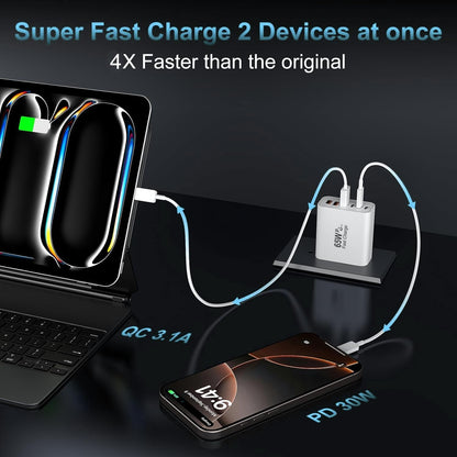 USB C Charger Block, 2-Pack 65W 6-Port USB C Wall Charger iPhone Charger Fast Charging PD Power Adapter+QC Wall Plug Multiport Type C Brick Chargers for iPhone 16 15 14 13 12 11 Pro Max XS,Samsung