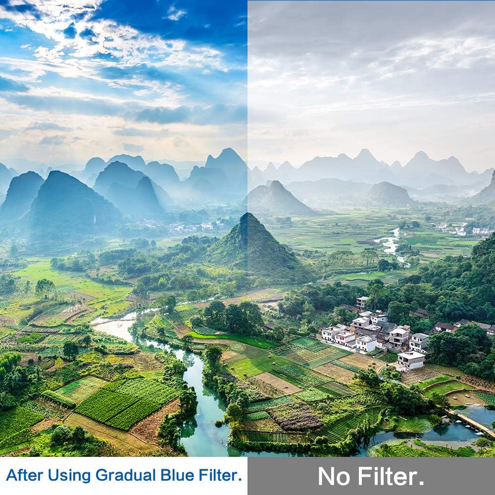 55mm Graduated Color Filters Kit 9 Pieces Gradual Colour Lens Filter Kit Set Accessory for Canon Nikon Sony Pentax Olympus Fuji DSLR Camera + Lens Filter Pouch +Lens Cleaning Cloth