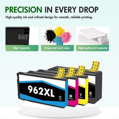 962 962XL Ink Cartridges Combo Pack：Replacement for HP Ink 962XL Black and 962 Color for HP OfficeJet Pro 9010 Series 9015 9018 9025 9020 9012 9014 9016 9019 9022 9026 9027 9028 9029 Printer