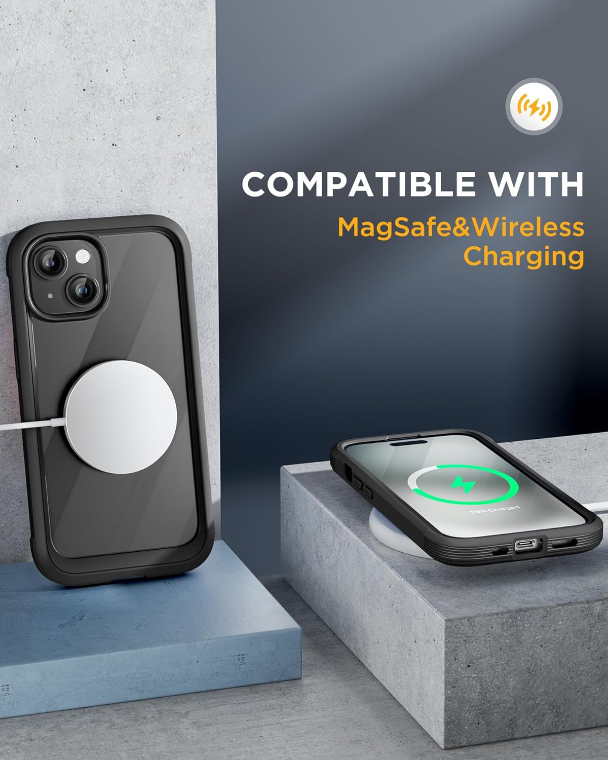 Miracase Glass Series Designed for iPhone 15 Plus Case 6.7',Full-Body Military Drop Proof 15 Plus Phone Case Cover with Built-in 9H Tempered Glass Screen Protector,Black