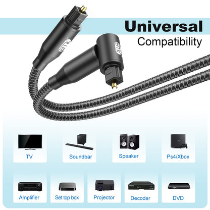 EMK 90 Degree Right Angle Optical Audio Cable [2ft/0.6M] - 360° Rotatable Digital Toslink SPDIF Cable for Soundbar to TV, Home Theater - Black Fiber Optic Cable with Angled Connector
