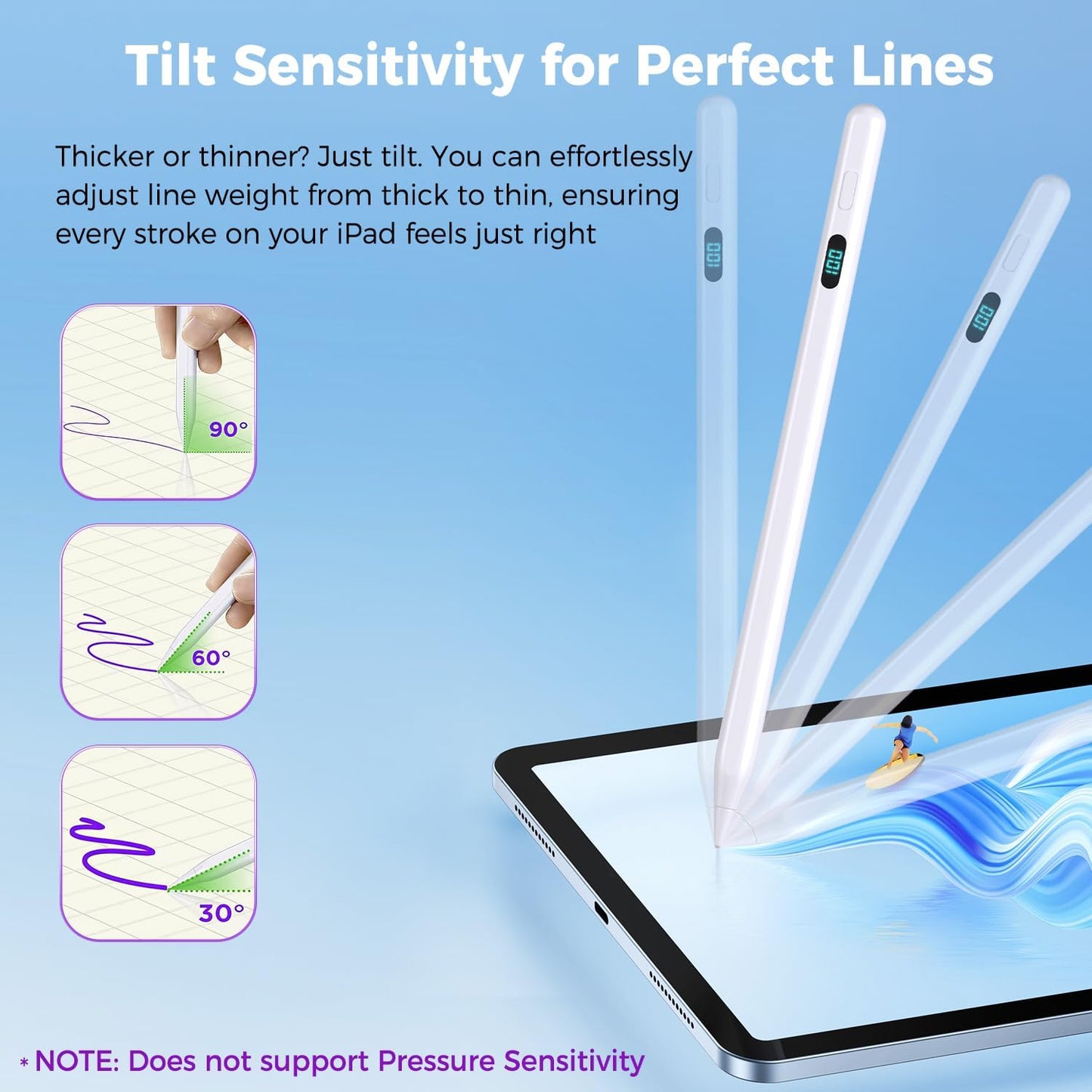 iPad Stylus Pencil(5 Extra Tips) with Magnetic Attachment,USB-C Faster Charge,Tilt Sensitivity Palm Rejection,Compatible with2018-2025 iPad ProM4/12.9/11,Air M3/M2/3/4/5,iPad6-11,Mini5/6/7Gen（White）