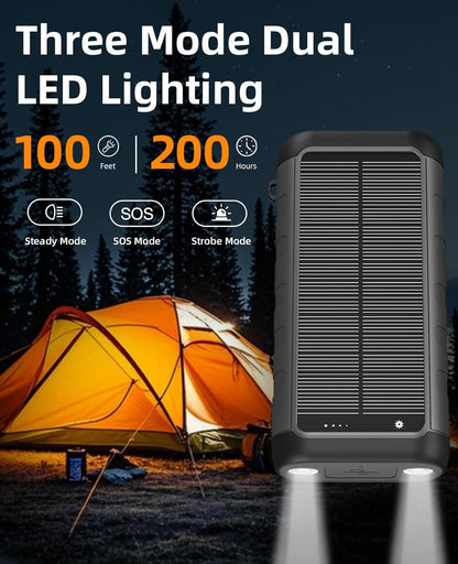 Solar Charger, 59800mAh Portable Power Bank for All Phones, Outdoor Waterproof Battery Pack Built in Hand Crank, 15W Wireless Charger 6 Outputs & 3 Inputs/LED Flashlights, Perfect for Camping Travel