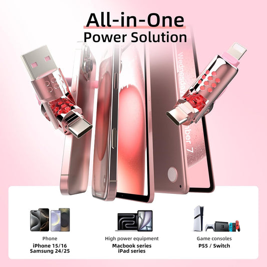 MFish 4-in-1 USB C Charging Cable, 6.6Ft Type C to Type C Cable, 240W Fast Charger for iPhone 16/15/14 Pro Plus Pro Max, for iPad MacBook Pro/Air, Laptops - Multi Charging Cable with USB-A