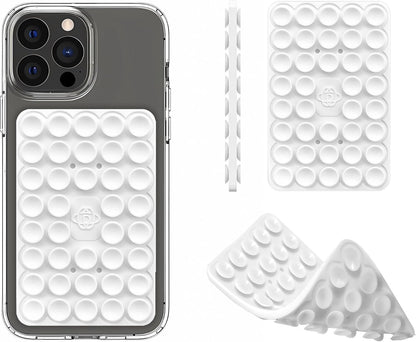 Silicone Double-Sided Suction Phone Grip Detachable Mount - Car Dashboard/Shower Phone Holder, Hands-Free For Selfies & Videos, TikTok, ASMR, Yoga - iphone & Android Compatible (3.94"x2.5",White)