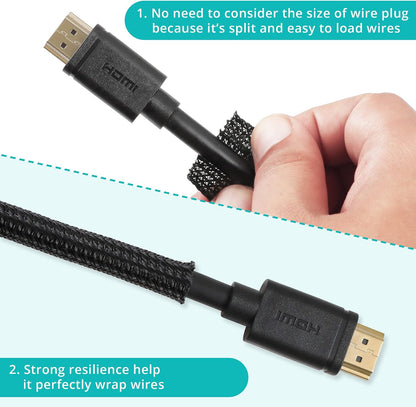 ZhiYo 20ft - 1/4 inch Cable Sleeve, Cord Wrap Wire Protector Tubing for Pets, PC Cable Wrap, Computer Cable Management Sleeve - Black