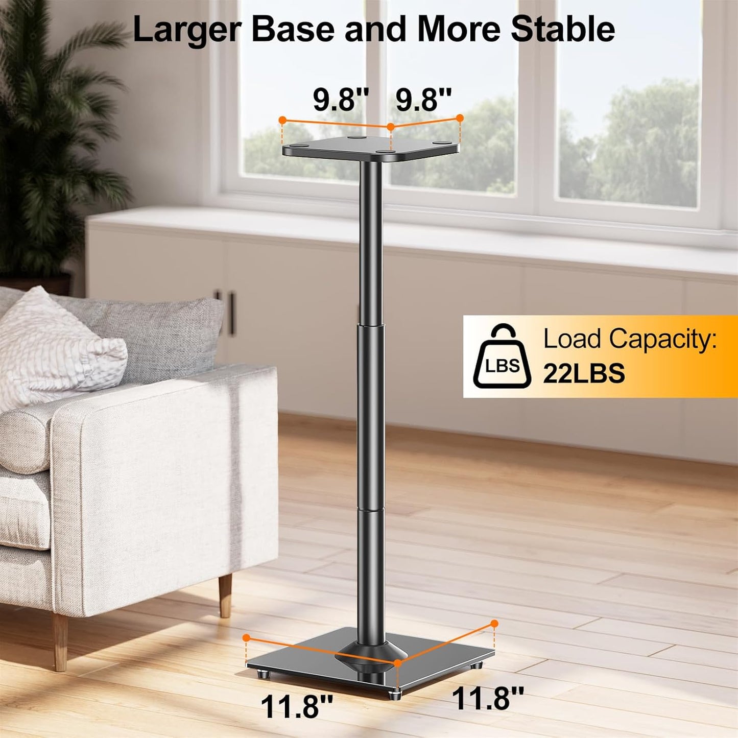 ELIVED Universal Speaker Stands Height Adjustable 28"-37.4", Bookshelf Speaker Stand Pair for Satellite Studio Large Speakers Up to 22 lbs, Surround Sound Speaker Stand with Cable Management, Black