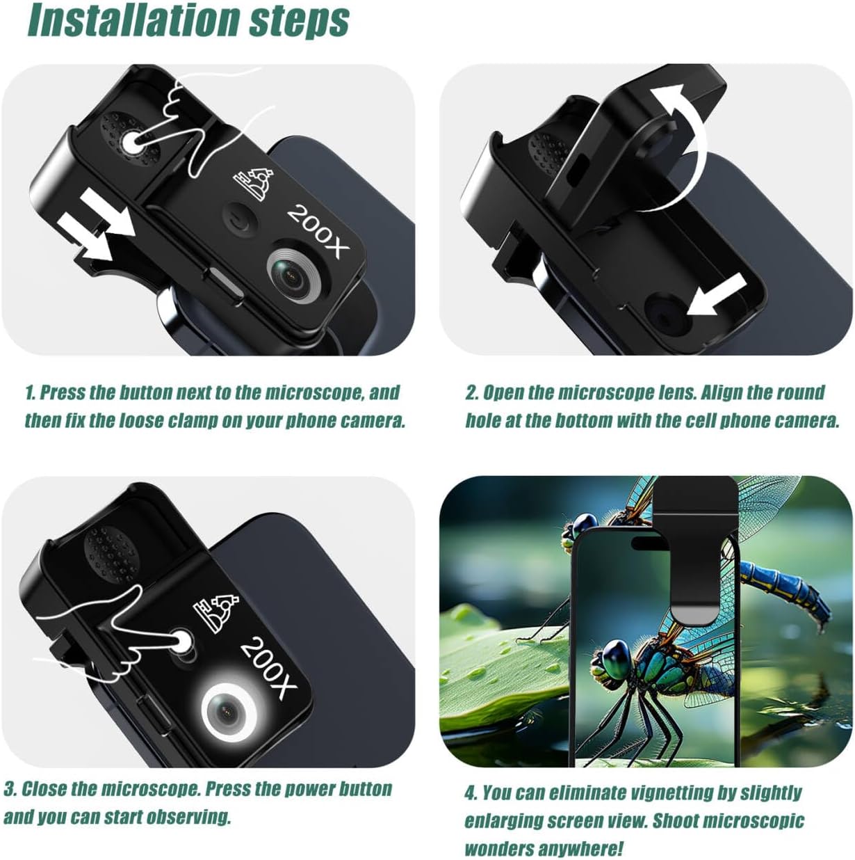 Phone Microscope 200X Pocket Magnifier Camera with CPL Lens/Lights, Zoom Universal Portable Phone Microscope with Clip for 99% Phone, Perfect for Coin/Stamp/Plant Inspection